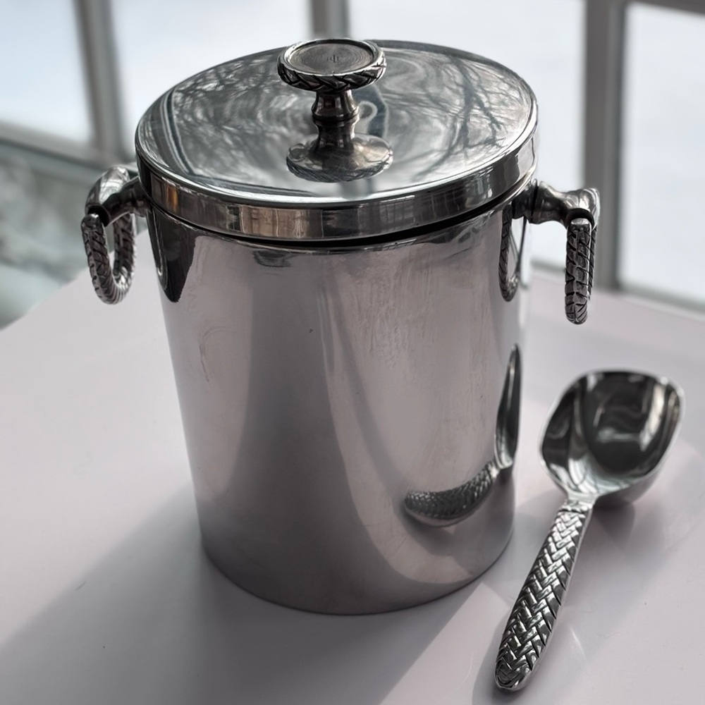 Ralph Lauren Equestrian Style Stainless Steel Ice Bucket with Matching Scoop